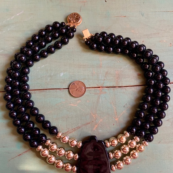 ๐ค๐ค Vintage Art Deco Inspired 3 Strands Black & Gold Bead Necklace ๐ค๐ค - Picture 5 of 9